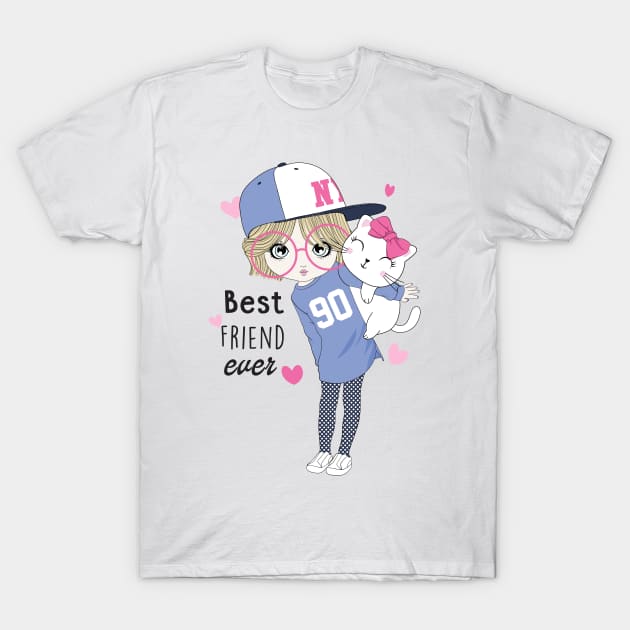 Cute girl and cat T-Shirt by sharukhdesign